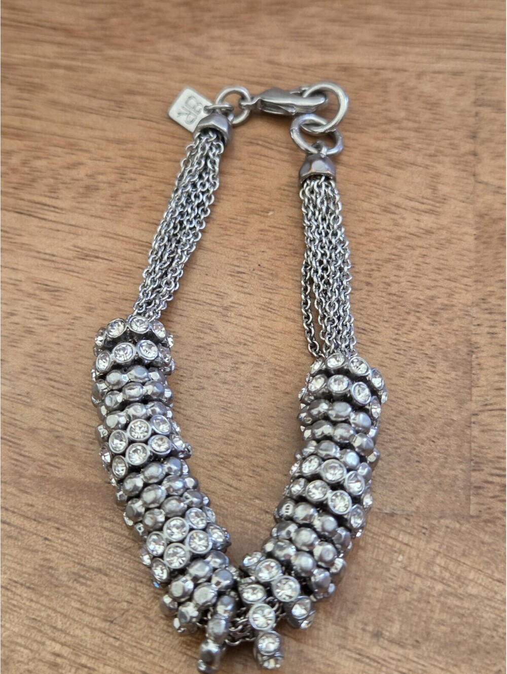 Lia Sophia Silver Tone Rhinestone Multi Chain Bracelet Toggle Clasp Statement